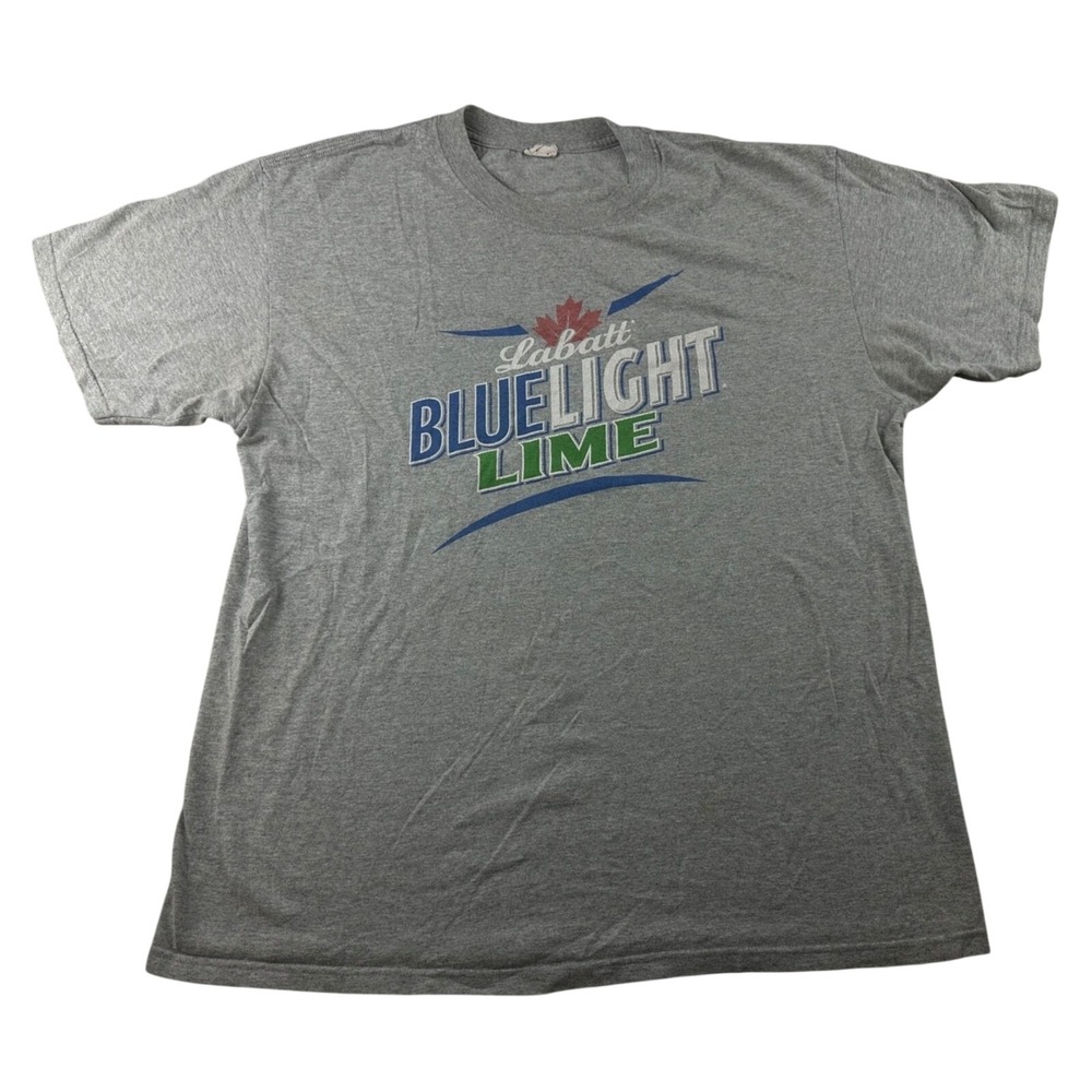 Anvil T-Shirt Men XL Gray Regular Fit Solid Labatt Blue Light Lime Brewery Beer